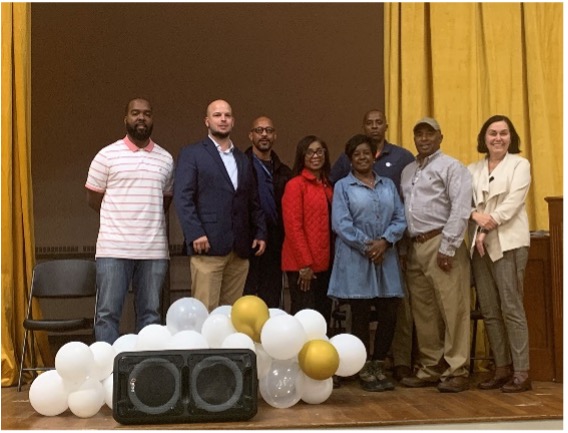 Coosa County Commissioners, Goodwater City Council Members, and 4H Extension attend the Goodwater kickoff and pose with Community Liaison Tracy Burton and Regional Director Nisa Miranda