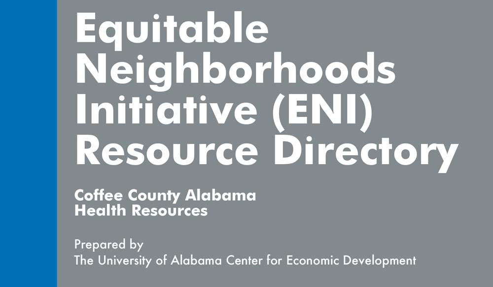 ENI Resource Directory Cover: Coffee County Alabama Health Resources, prepared by the University of Alabama Center for Economic Development