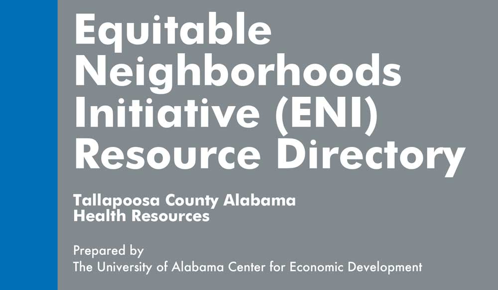 ENI Resource Directory Cover: Tallapoosa County Alabama Health Resources, prepared by the University of Alabama Center for Economic Development